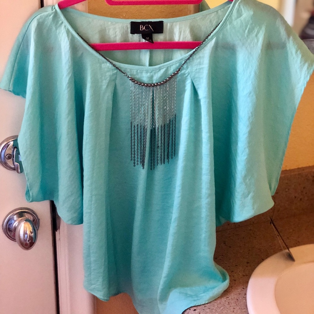 BCX Aqua Going Out Top with Two Tone Necklace